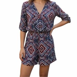 Lucky & Coco 3/4 Sleeve Multicolor Shorts Romper Jumper Size Medium